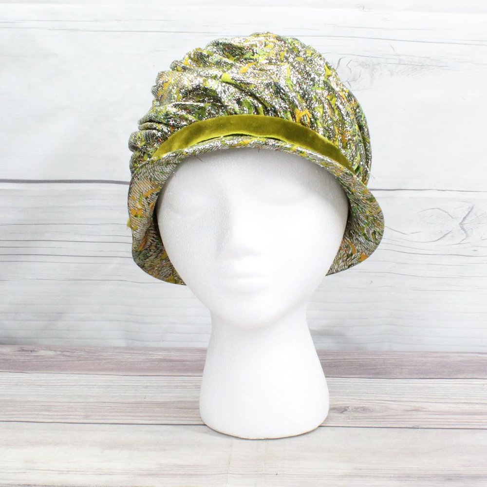 Vintage! Union Made U.S.A. Green Gold Studded Hat - Picture 1 of 11